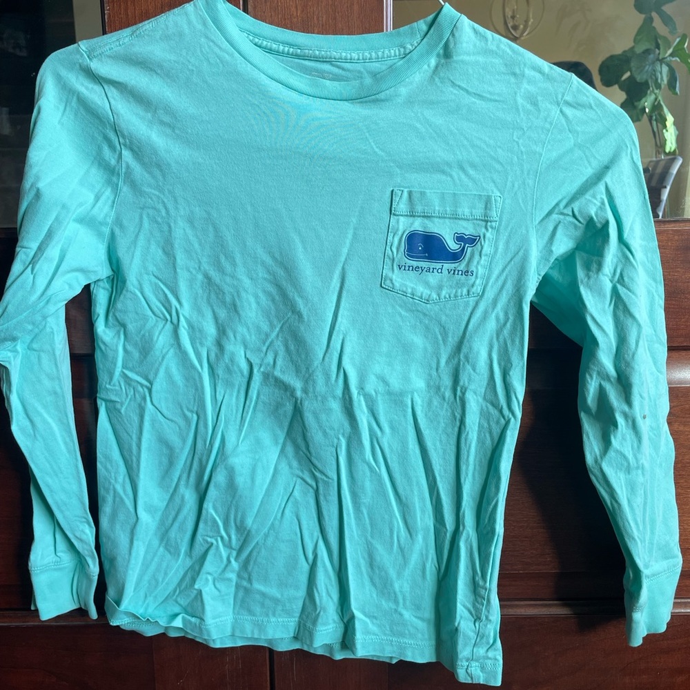 Vineyard Vines Kids Aqua Long Sleeve Shirt-boat